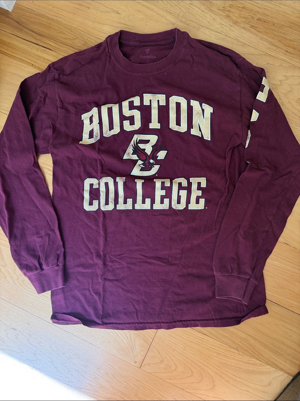 Fanatics Boston College Maroon Long Sleeve Tee with Gold Logo